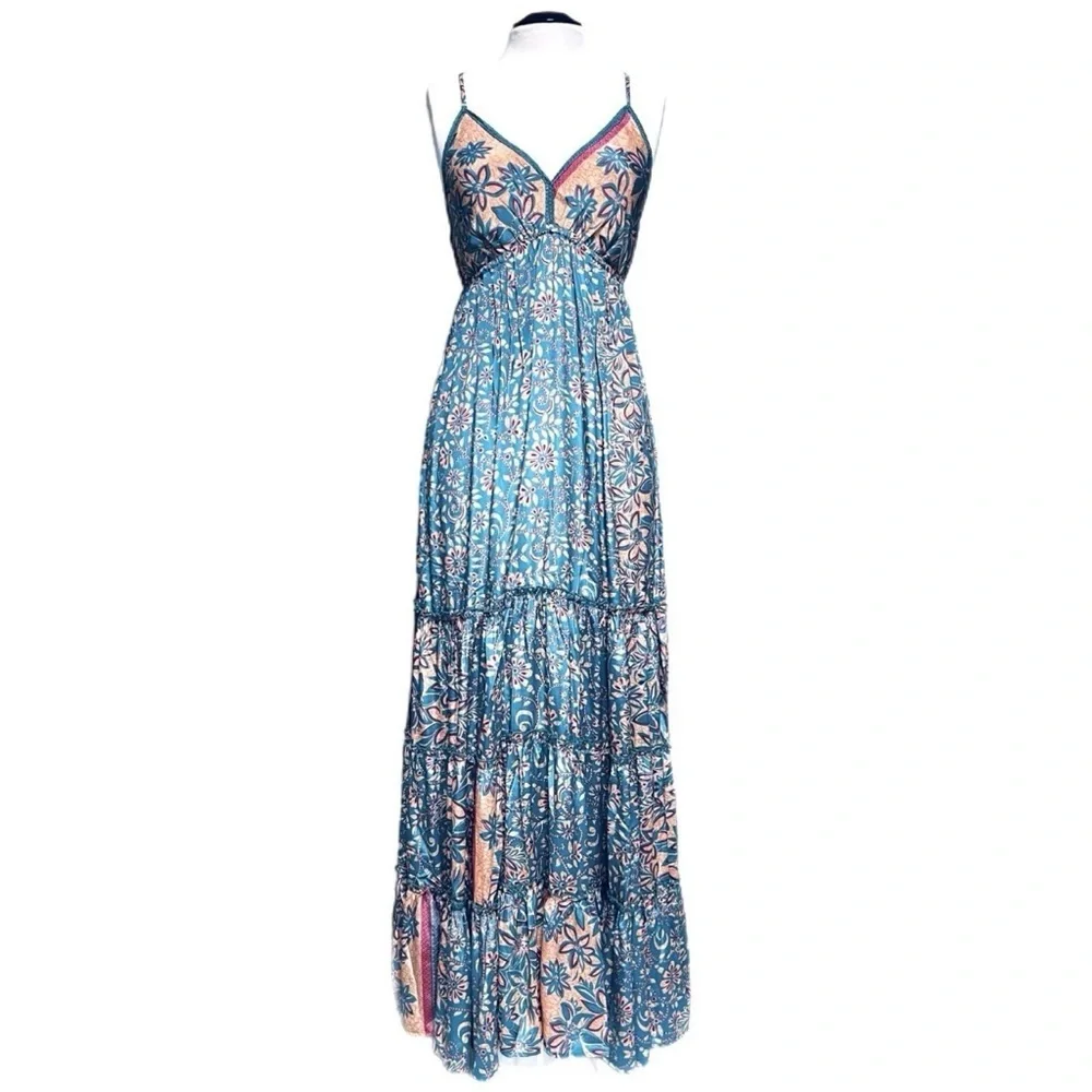 Anthropologie Floral Blue Maxi Dress Raga made NWT - Picture 3 of 5